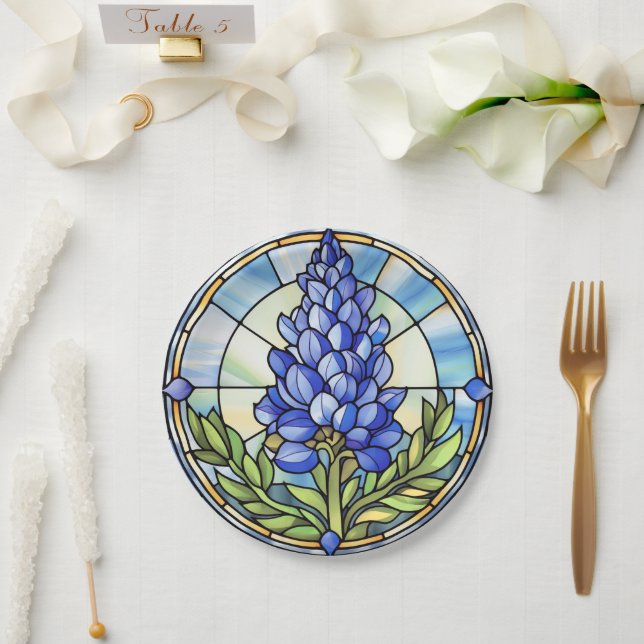 Texas Bluebonnet Stained Glass Paper Plate (Wedding)