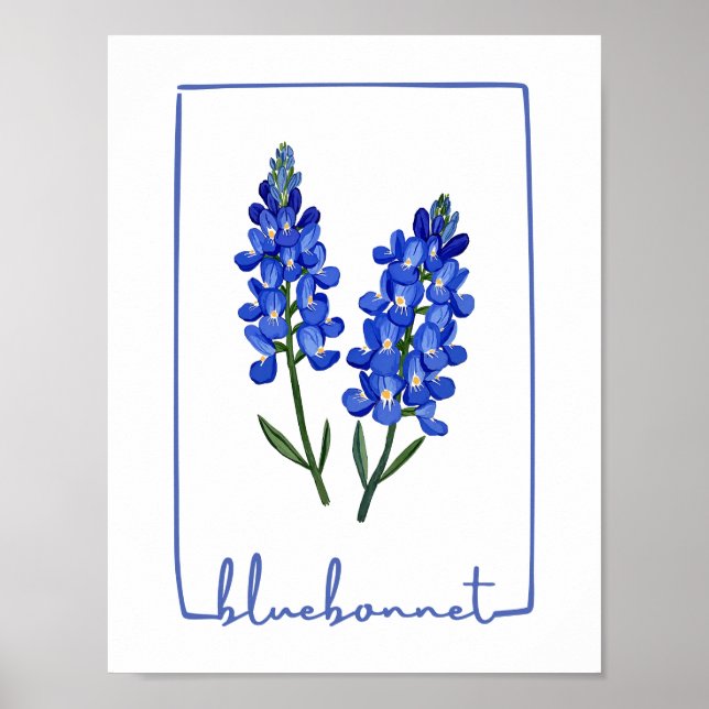 Texas Bluebonnet Watercolor Art Print (Front)