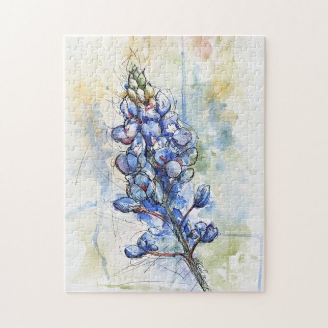 Texas Bluebonnet Watercolor Flower Puzzle (Vertical)