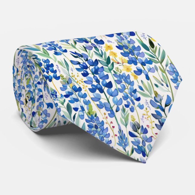 Texas Bluebonnet Wildflower Pattern Tie (Rolled)