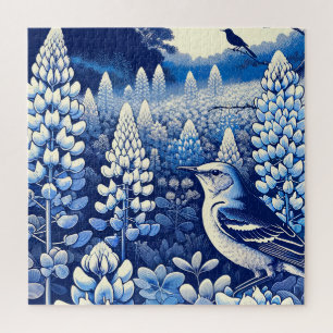 Texas Bluebonnets and Northern Mockingbird Texan Jigsaw Puzzle