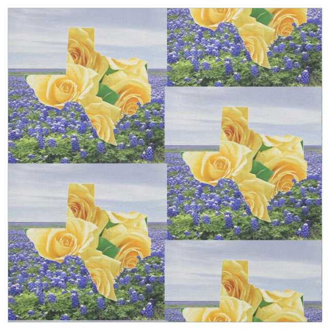 Texas Bluebonnets And Yellow Rose Fabric 4.5" (Swatch)