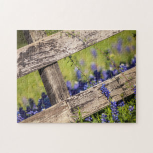 Texas Bluebonnets Around A Country Fence Jigsaw Puzzle