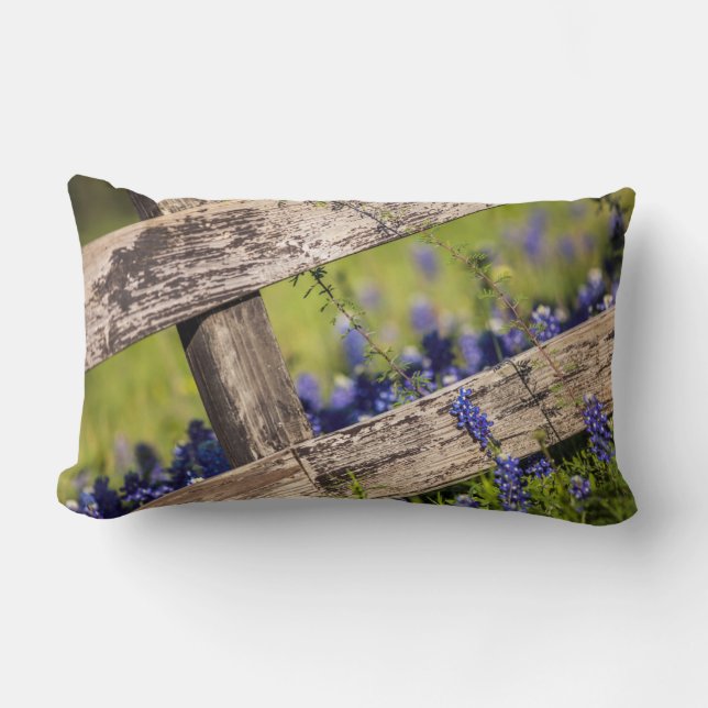 Texas Bluebonnets Around A Country Fence Lumbar Cushion (Front)