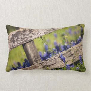 Texas Bluebonnets Around A Country Fence Lumbar Cushion