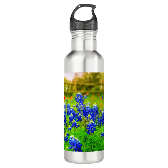Texas Bluebonnets Blue Orange Floral Elegant 710 Ml Water Bottle (Front)
