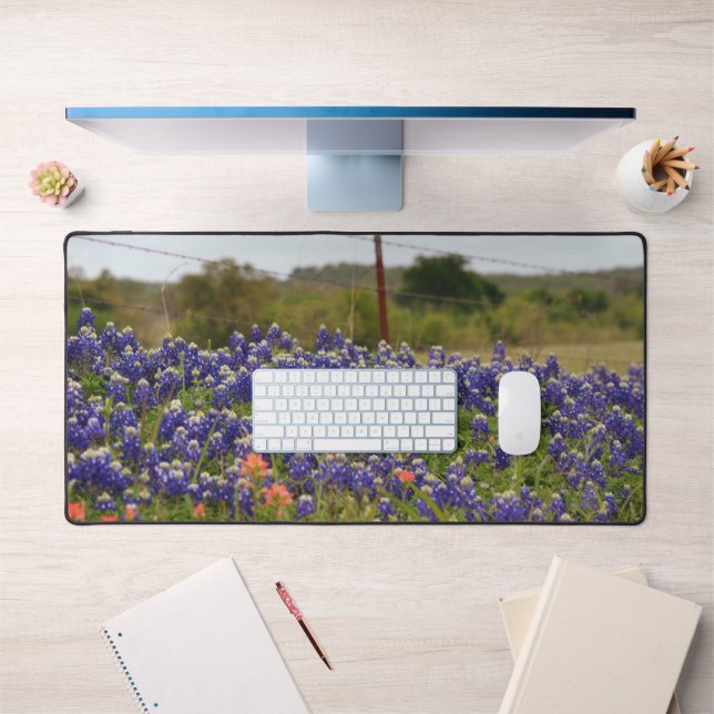 Texas Bluebonnets by a Country Farm Fence Desk Mat (Office 1)