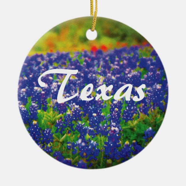 Texas Bluebonnets Ceramic Ornament (Front)