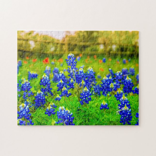 Texas Bluebonnets Field Floral Nature Travel Jigsaw Puzzle (Horizontal)