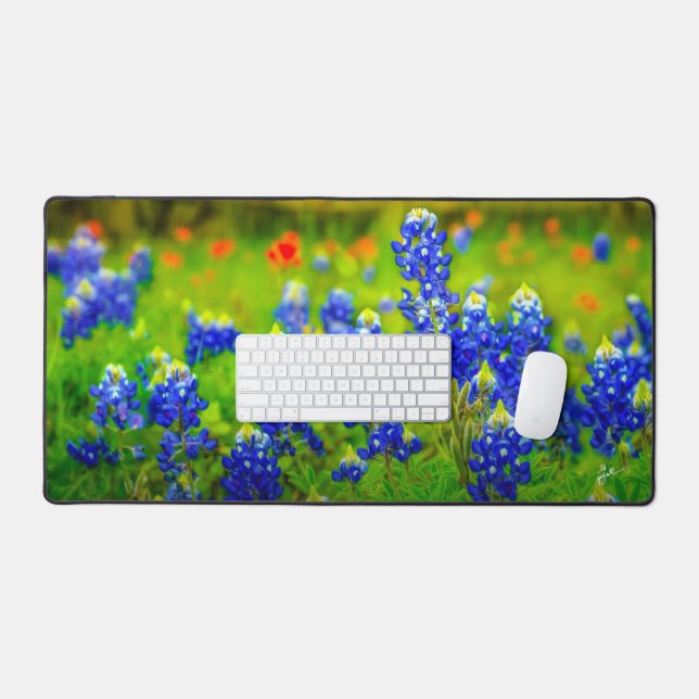 Texas Bluebonnets Indian Paintbrush Wildflowers Desk Mat (Keyboard & Mouse)