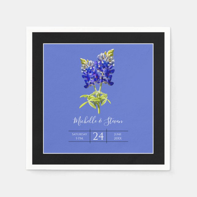 Texas Bluebonnets on Blue, Spring Wedding Napkin (Front)