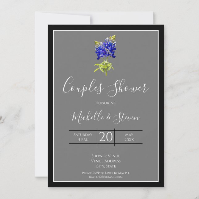 Texas Bluebonnets on Dark Grey, Spring, Couples Invitation (Front)