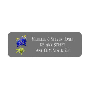Texas Bluebonnets on Dark Grey, Spring Wedding Return Address Label