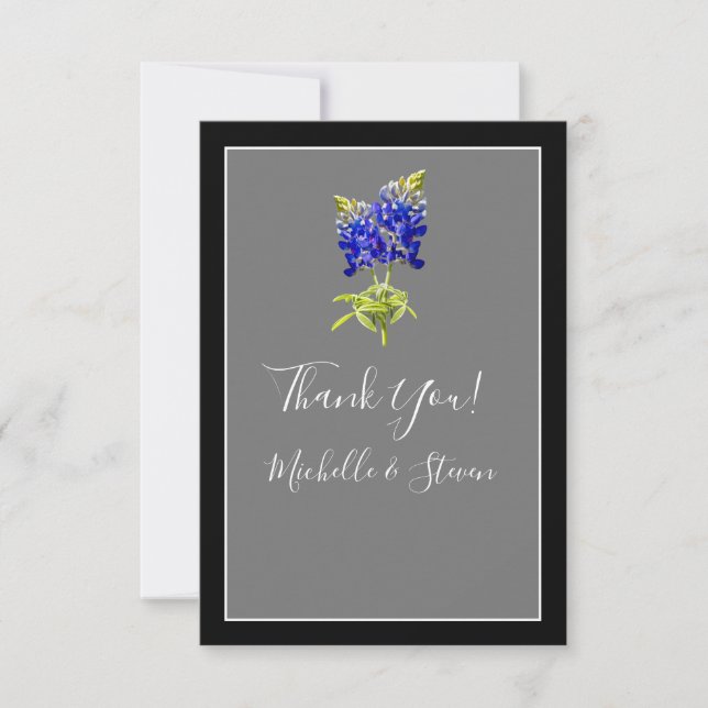 Texas Bluebonnets on Dark Grey, Spring Wedding Thank You Card (Front)