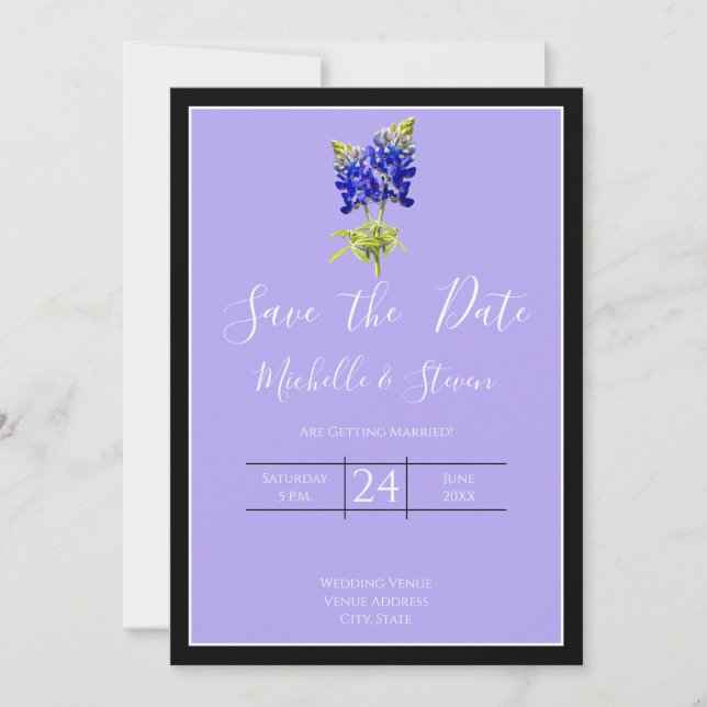 Texas Bluebonnets on Lavender Spring, Save Date Invitation (Front)