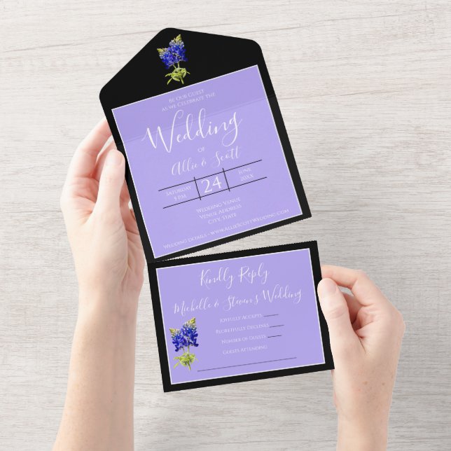 Texas Bluebonnets on Lavender, Spring Wedding All In One Invitation (Tearaway)