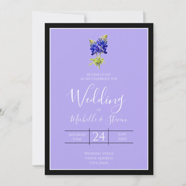 Texas Bluebonnets on Lavender, Spring Wedding Invitation (Front)