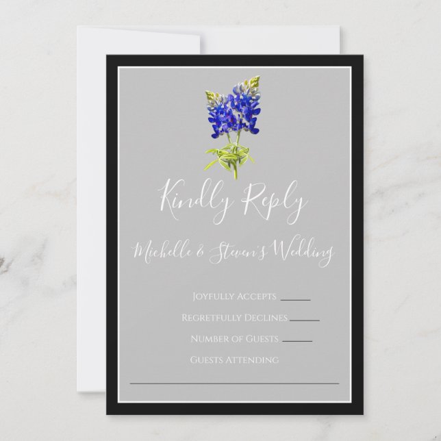 Texas Bluebonnets on Light Grey, Spring RSVP Invitation (Front)