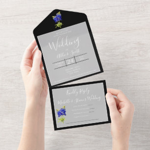 Texas Bluebonnets on Light Grey, Spring Wedding All In One Invitation