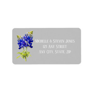 Texas Bluebonnets on Light Grey, Spring Wedding Label