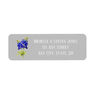 Texas Bluebonnets on Light Grey, Spring Wedding Return Address Label