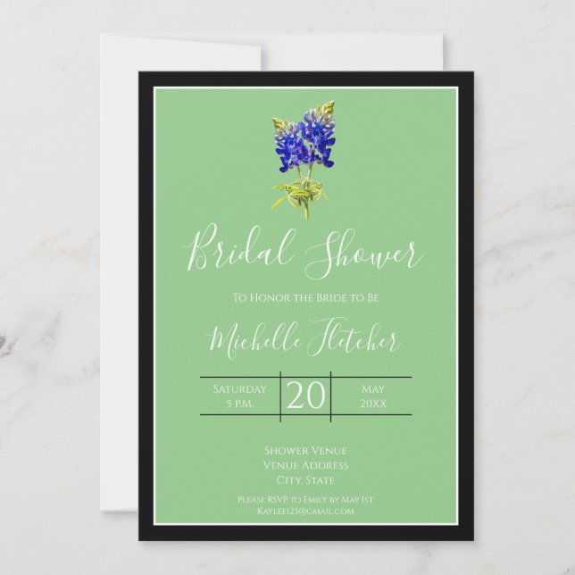 Texas Bluebonnets on Sage, Spring, Bridal Invitation (Front)