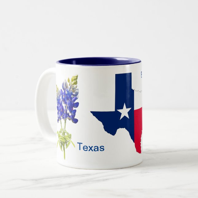 Texas Bluebonnets on white Two-Tone Coffee Mug (Front Left)