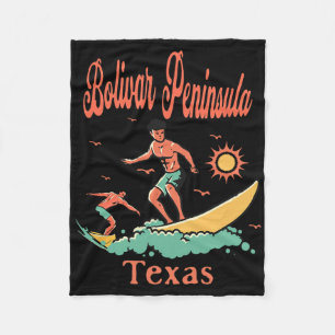 Texas Bolivar Peninsula Tx Surfer Surfing Fishing Fleece Blanket