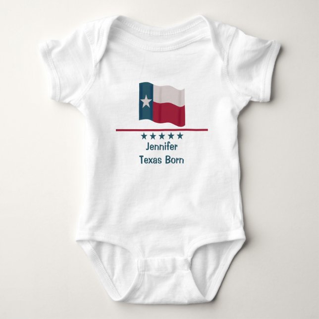 Texas Born Long Star Flag Name Personalised Baby Baby Bodysuit (Front)