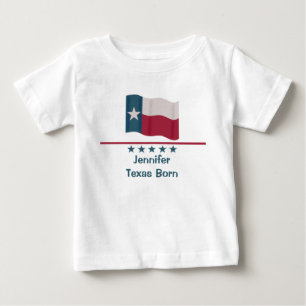 Texas Born Long Star Flag Name Personalised Baby T-Shirt