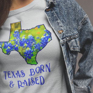 Texas Born Raised Bluebonnets State of Texas Gray T-Shirt