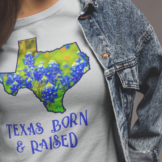 Texas Born Raised Bluebonnets State of Texas Grey T-Shirt (Creator Uploaded)