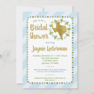 Texas Bridal Shower Invitation Blue Gold