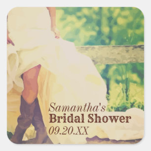 Texas Bride in Boots Bridal Shower Square Sticker