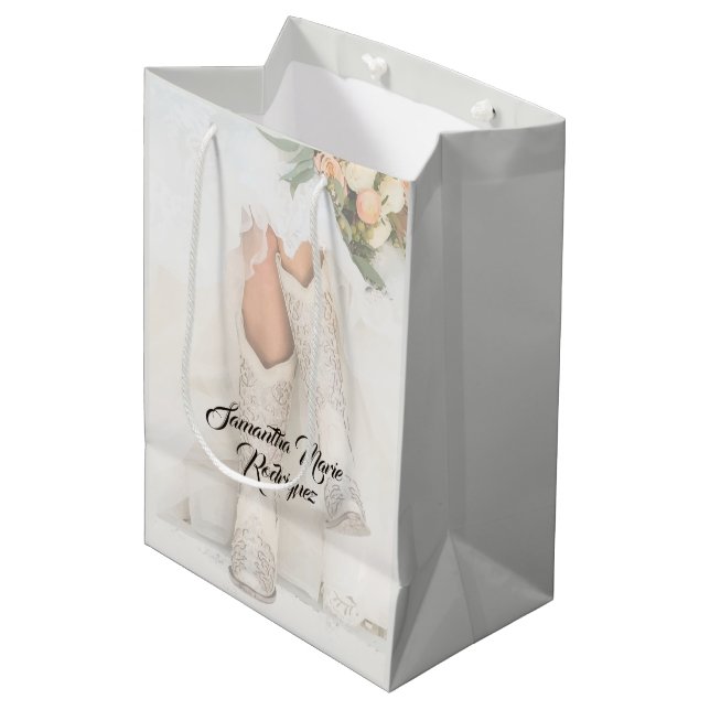 Texas Bride in Rhinestone Boots Bridal Shower Medium Gift Bag (Front Angled)