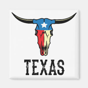 Texas Bull Longhorn Skull Texan Flag Magnet