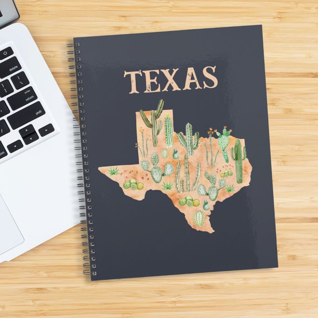 Texas Cactus Watercolor Map Travel Journal (In situ)