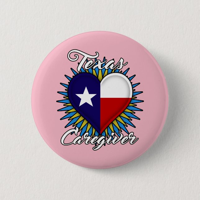 Texas Caregiver round button (pink, white font) (Front)
