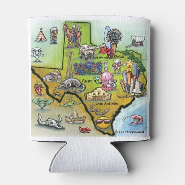 Texas Cartoon Map Can Cooler (Back)
