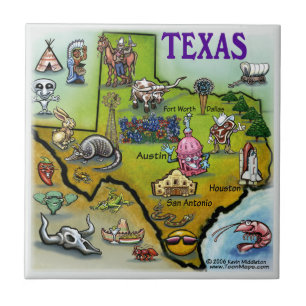 Texas Cartoon Map Ceramic Tile