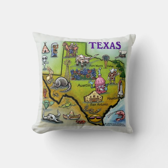 Texas Cartoon Map Cushion (Front)