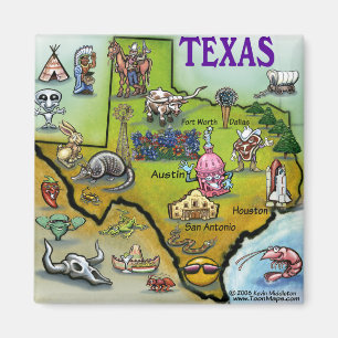 TEXAS Cartoon Map Magnet