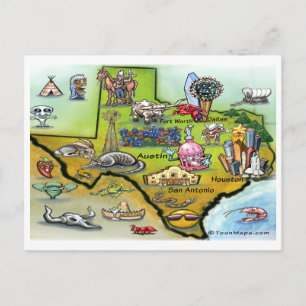 Texas Cartoon Map Postcard