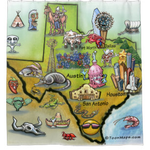 Texas Cartoon Map Shower Curtain
