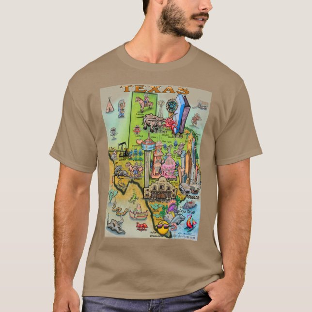 Texas Cartoon Map T-Shirt (Front)