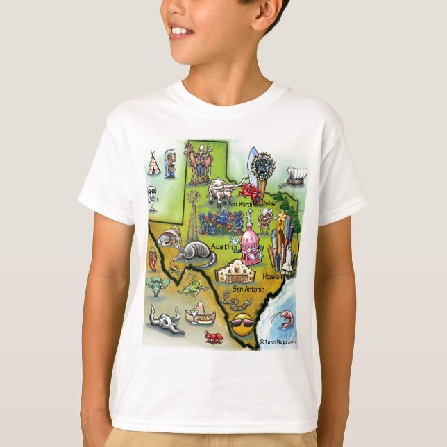 Texas Cartoon Map T-Shirt (Front)