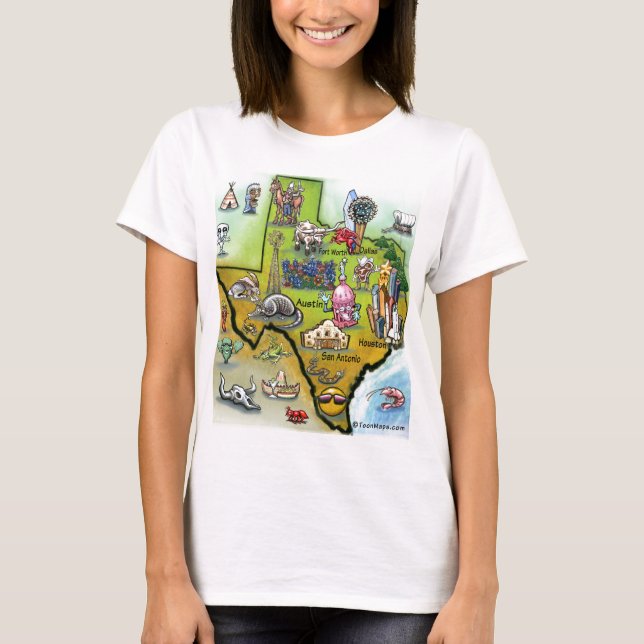 Texas Cartoon Map T-Shirt (Front)