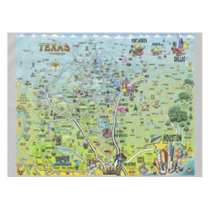 Texas Cartoon Map Tablecloth