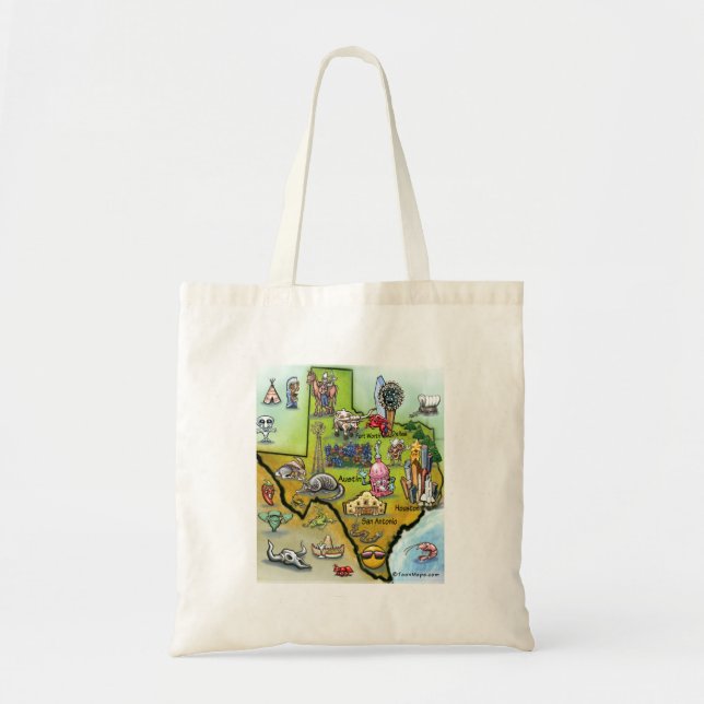 Texas Cartoon Map Tote Bag (Front)