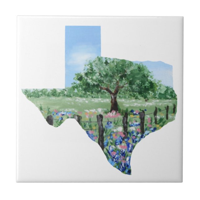 Texas Ceramic Tile Painted Hill Country Scene (Front)